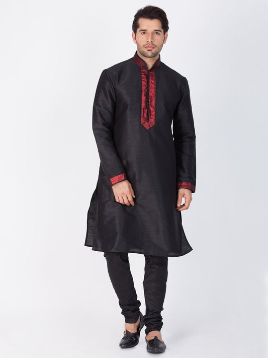 Men's Black Cotton Silk Blend Kurta and Pyjama Set