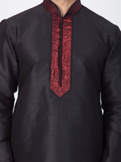 Men's Black Cotton Silk Blend Kurta and Pyjama Set