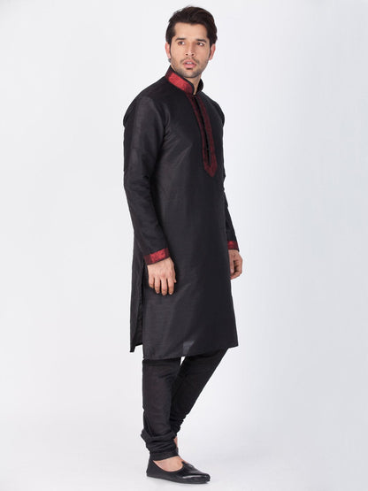 Men's Black Cotton Silk Blend Kurta and Pyjama Set