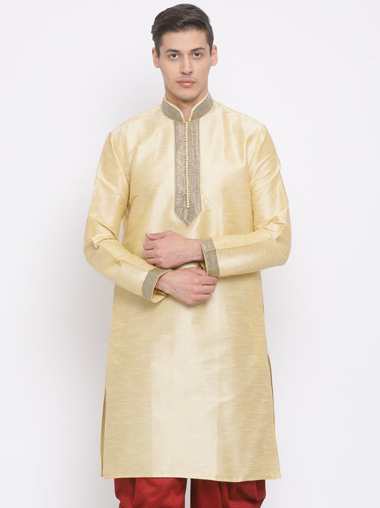 Men's Gold Cotton Silk Blend Kurta