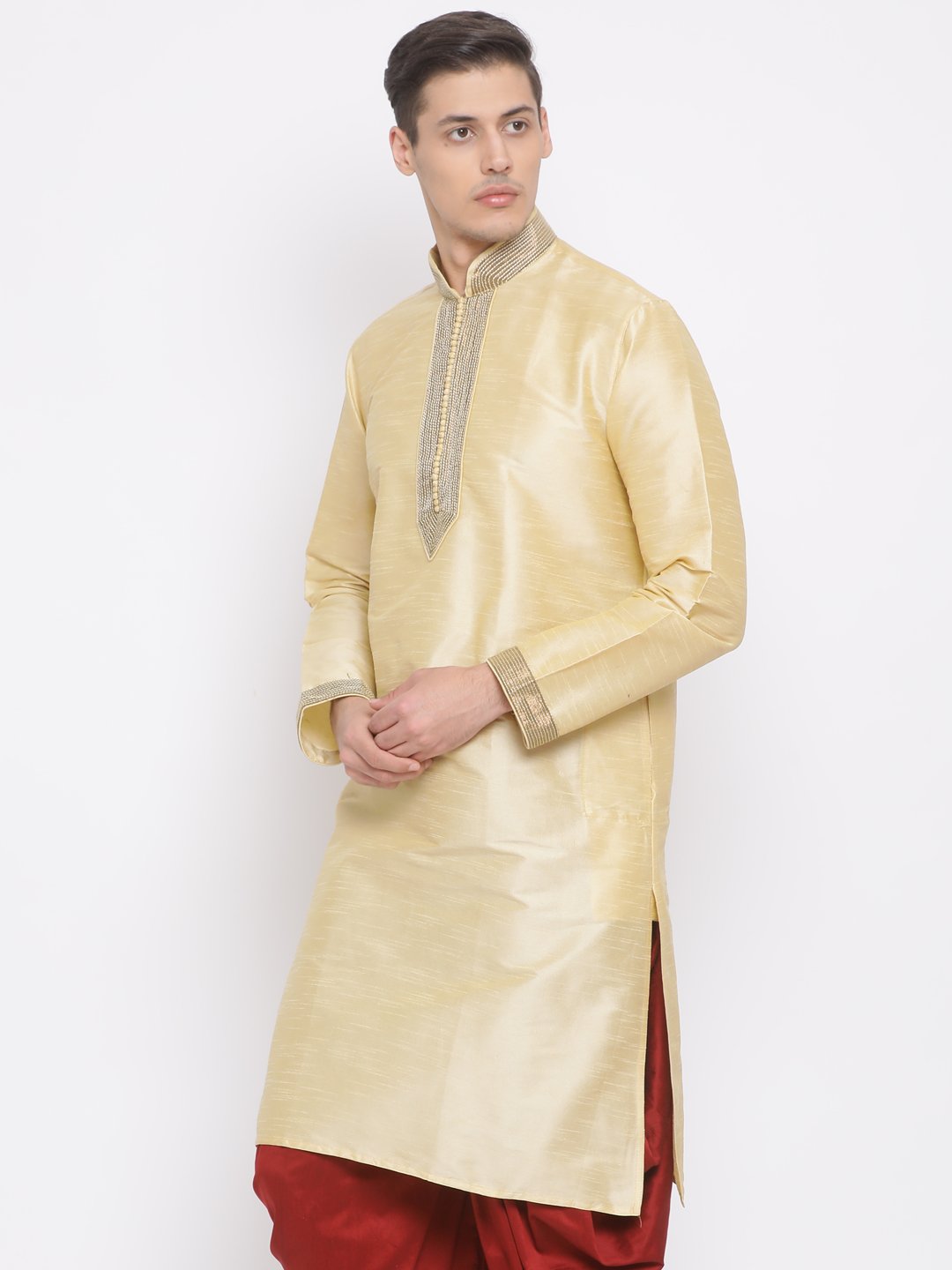 Men's Gold Cotton Silk Blend Kurta
