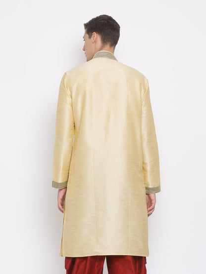 Men's Gold Cotton Silk Blend Kurta