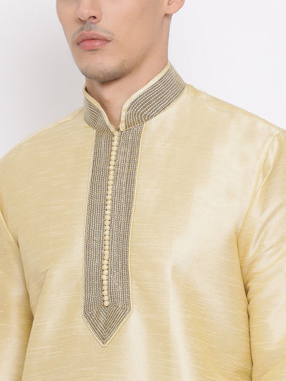 Men's Gold Cotton Silk Blend Kurta