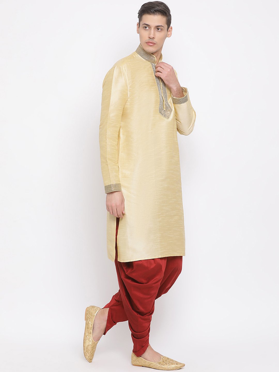 Men's Gold Cotton Silk Blend Kurta