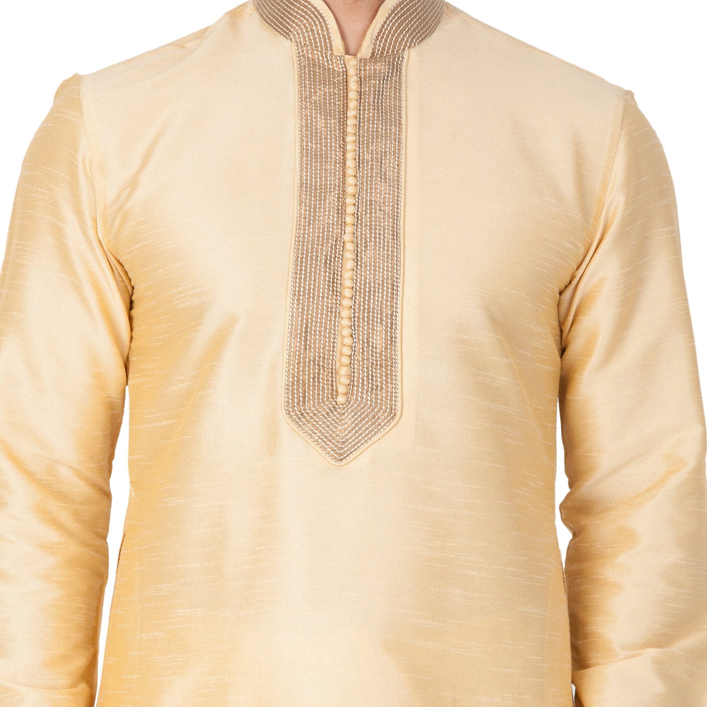 Men's Gold Cotton Silk Blend Kurta and Pyjama Set