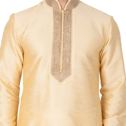 Men's Gold Cotton Silk Blend Kurta and Pyjama Set