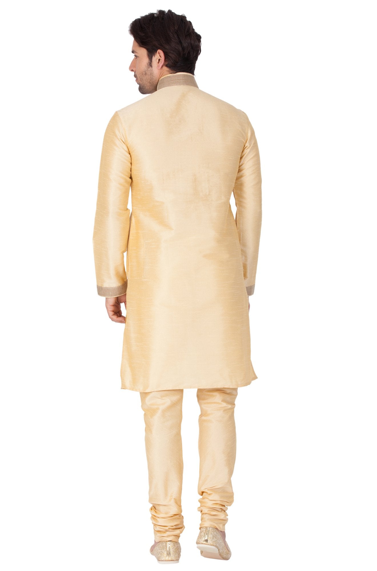 Men's Gold Cotton Silk Blend Kurta and Pyjama Set