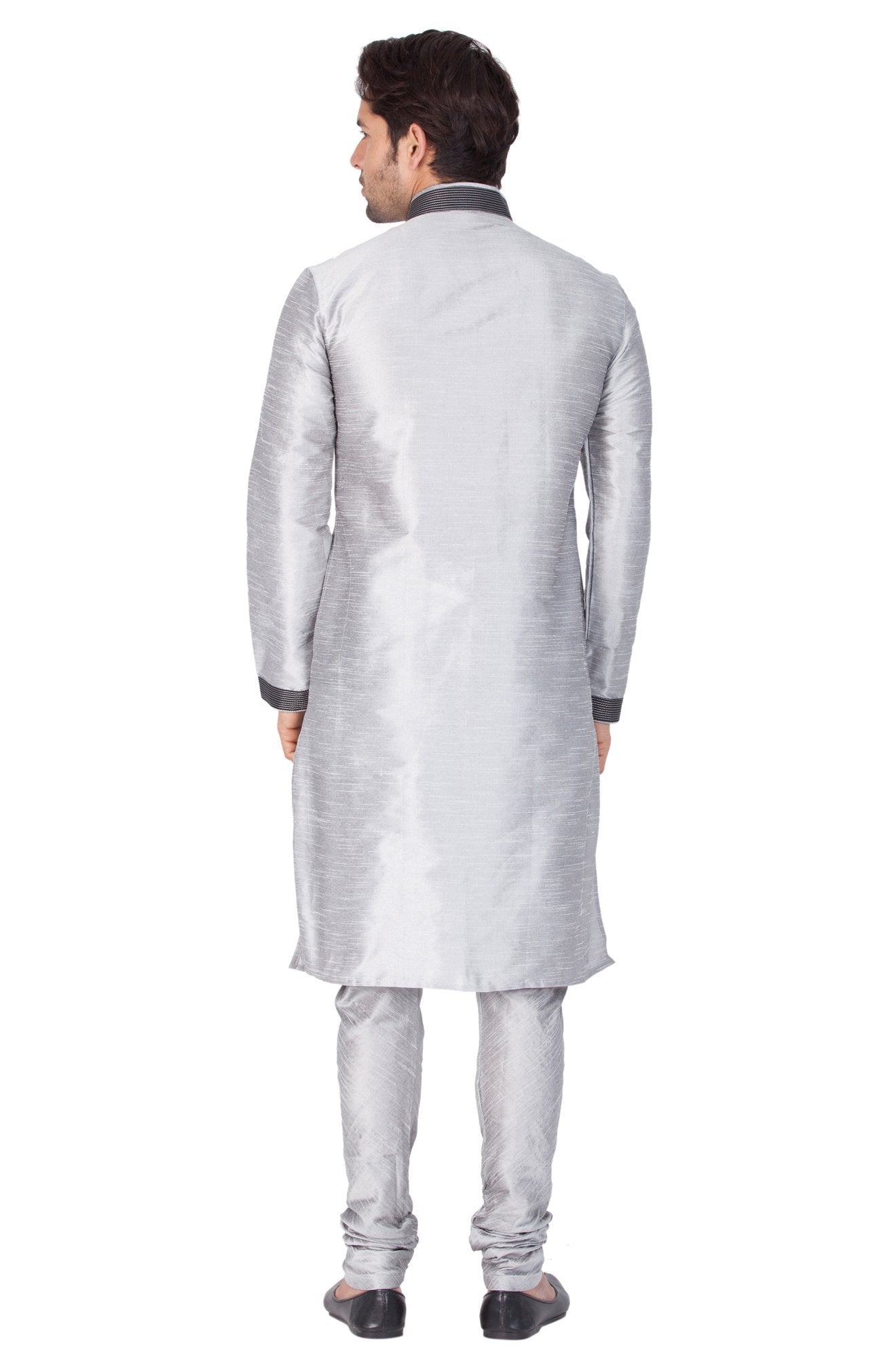 Men's Grey Cotton Silk Blend Kurta and Pyjama Set