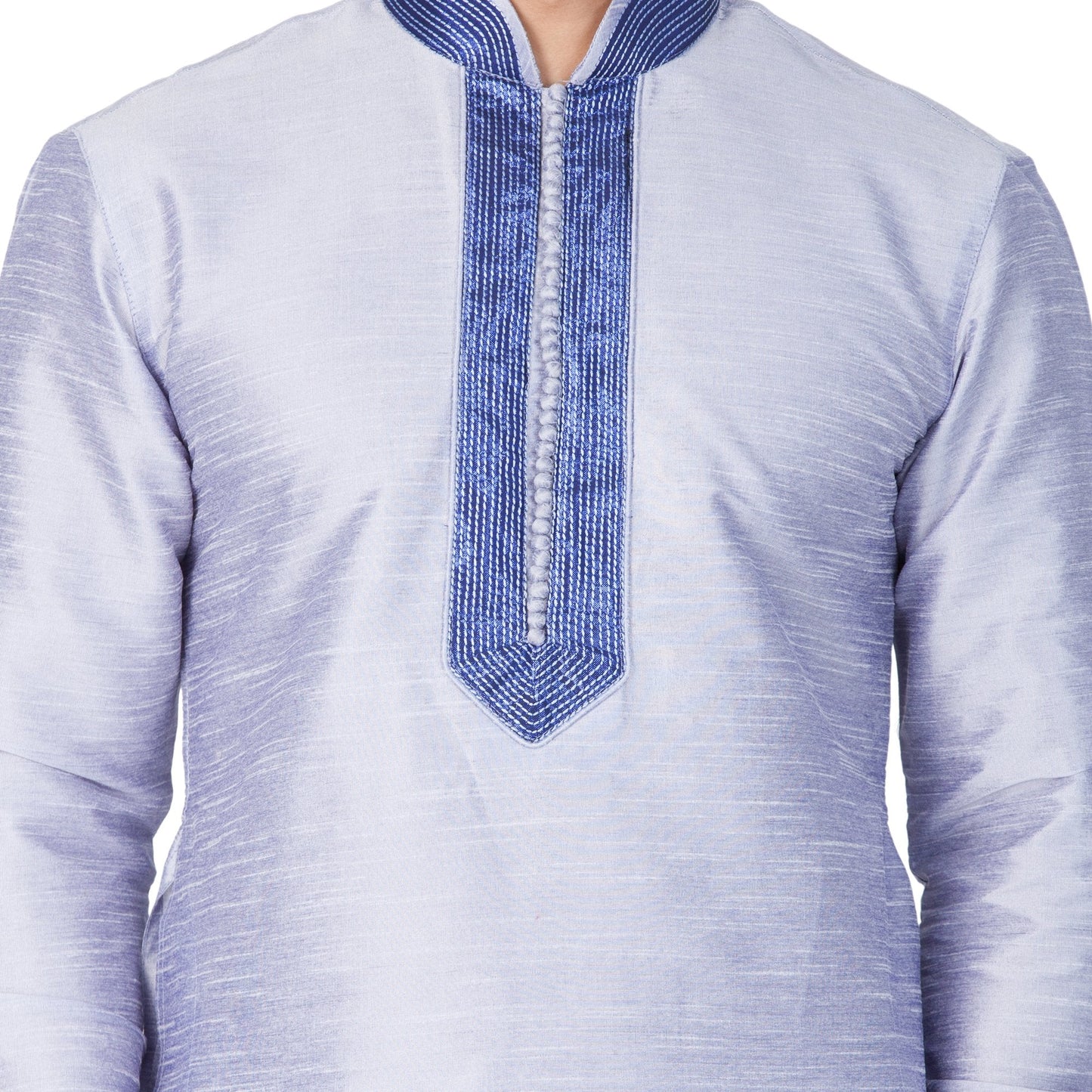 Men's Light Blue Cotton Silk Blend Kurta and Pyjama Set