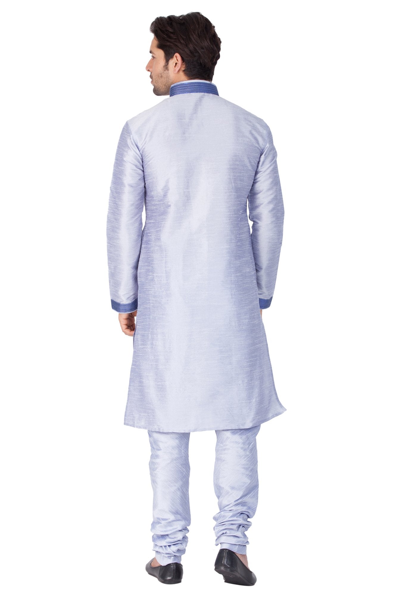Men's Light Blue Cotton Silk Blend Kurta and Pyjama Set