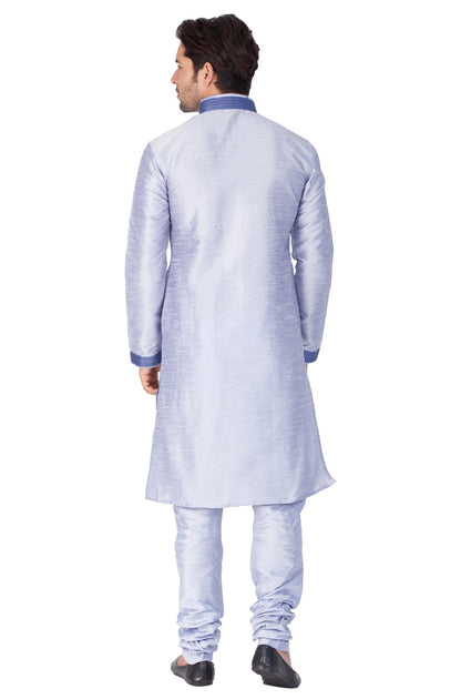 Men's Light Blue Cotton Silk Blend Kurta and Pyjama Set