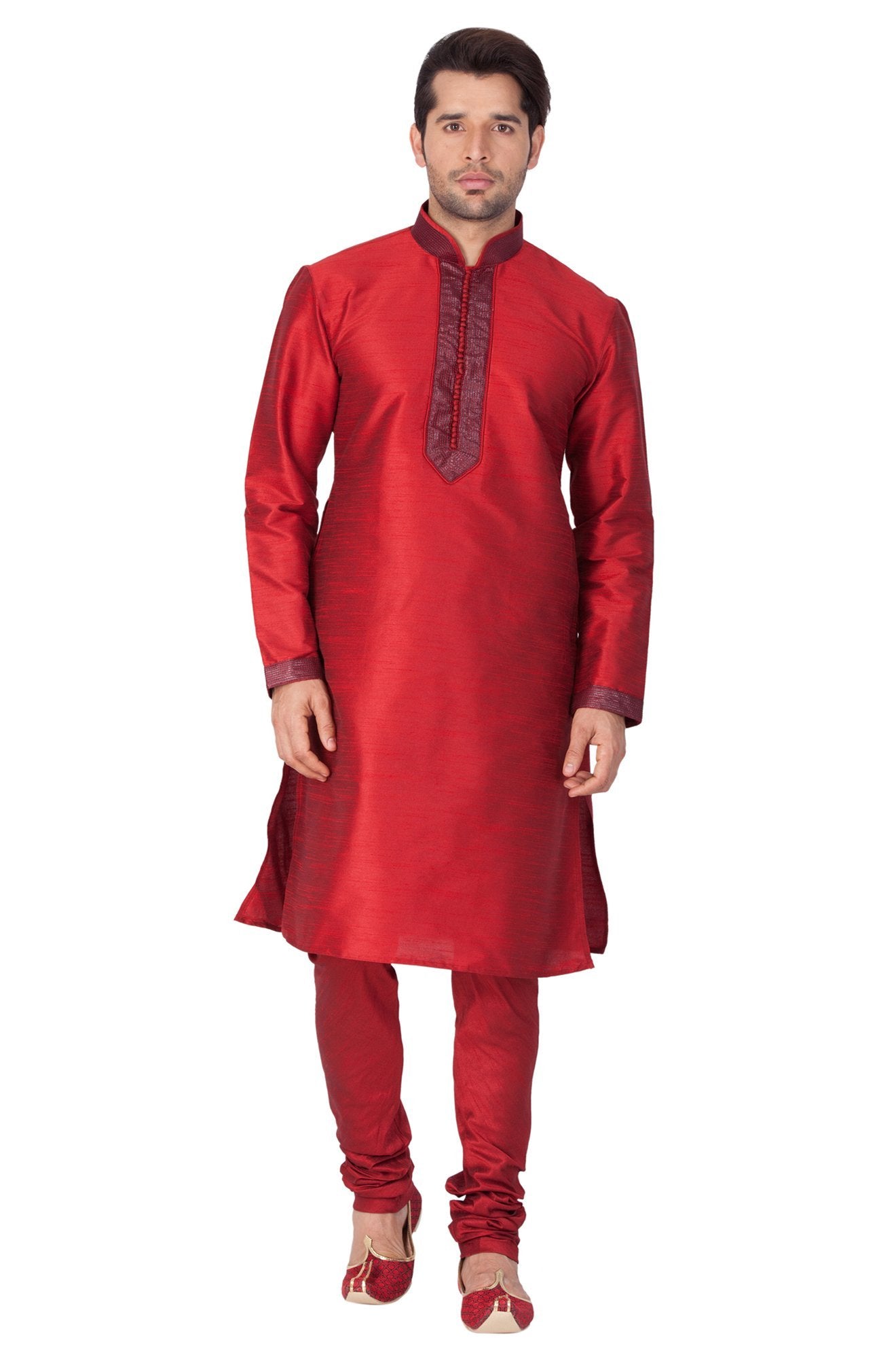 Men's Maroon Cotton Silk Blend Kurta and Pyjama Set