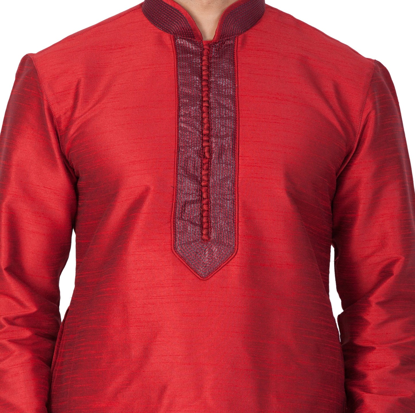 Men's Maroon Cotton Silk Blend Kurta and Pyjama Set
