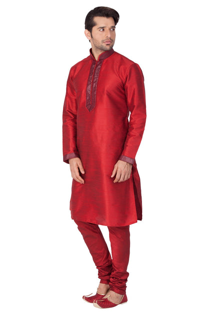 Men's Maroon Cotton Silk Blend Kurta and Pyjama Set