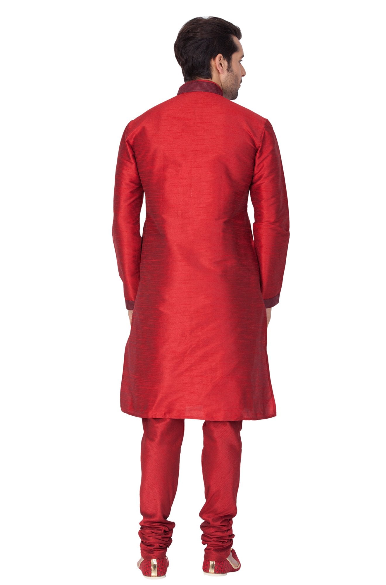 Men's Maroon Cotton Silk Blend Kurta and Pyjama Set
