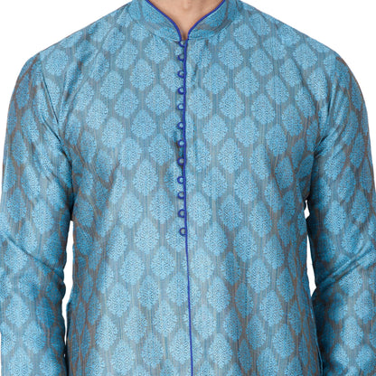 Men's Light Blue Cotton Silk Blend Kurta and Pyjama Set