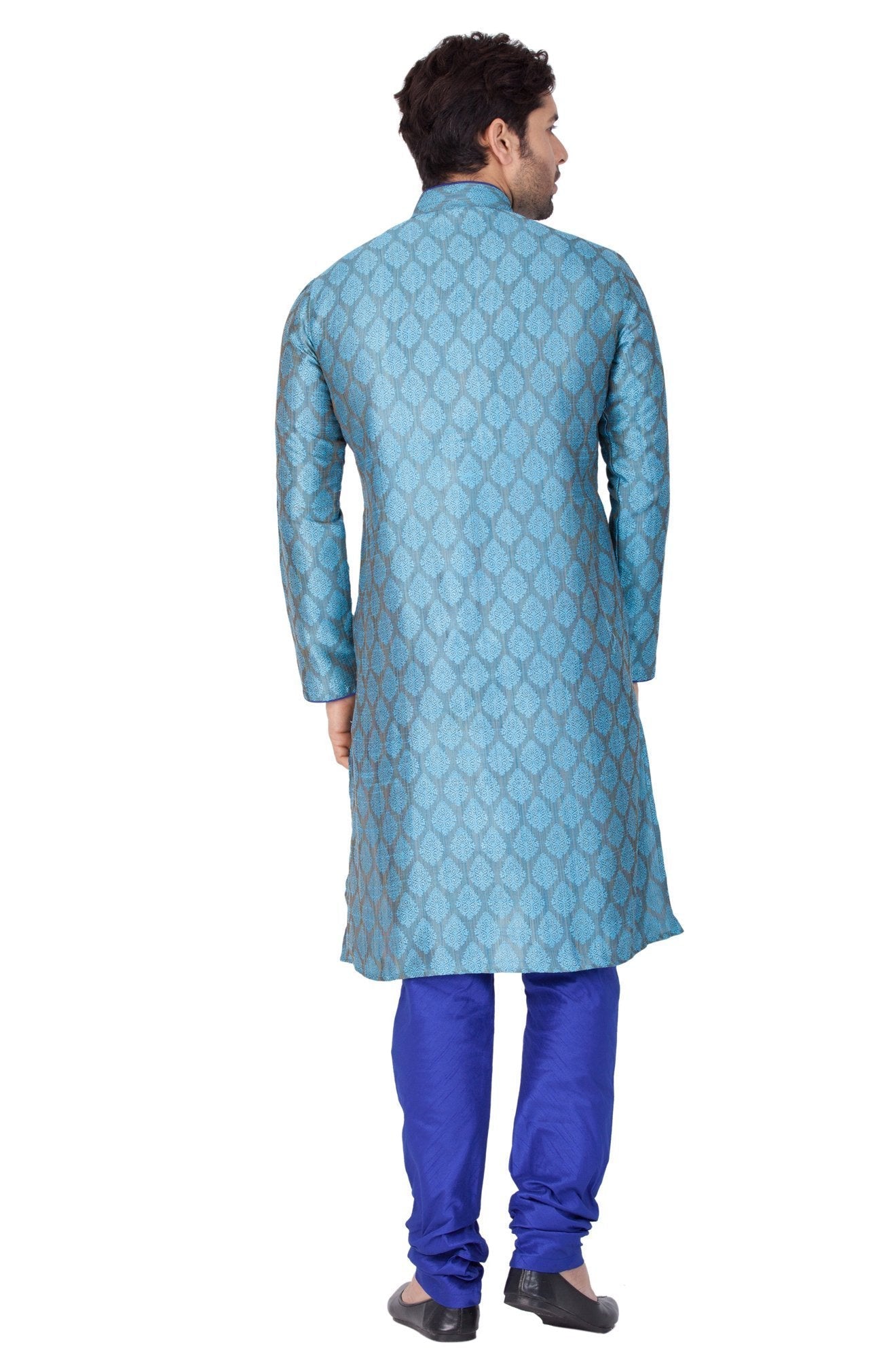 Men's Light Blue Cotton Silk Blend Kurta and Pyjama Set