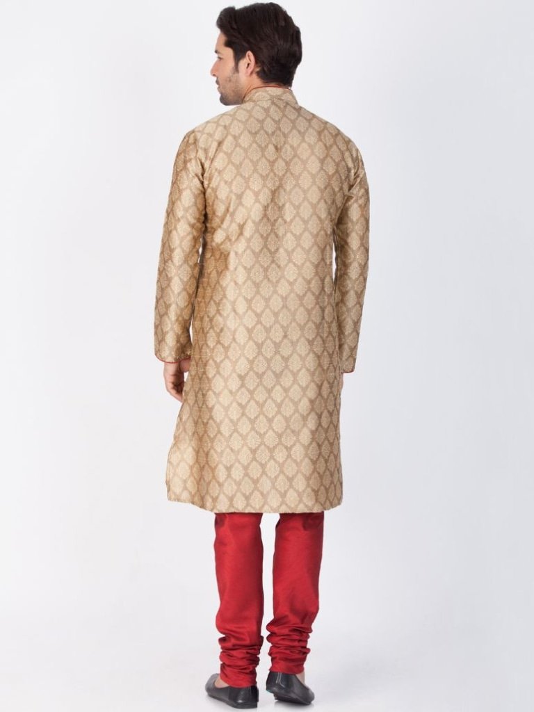 Men's Beige Cotton Silk Blend Kurta and Pyjama Set