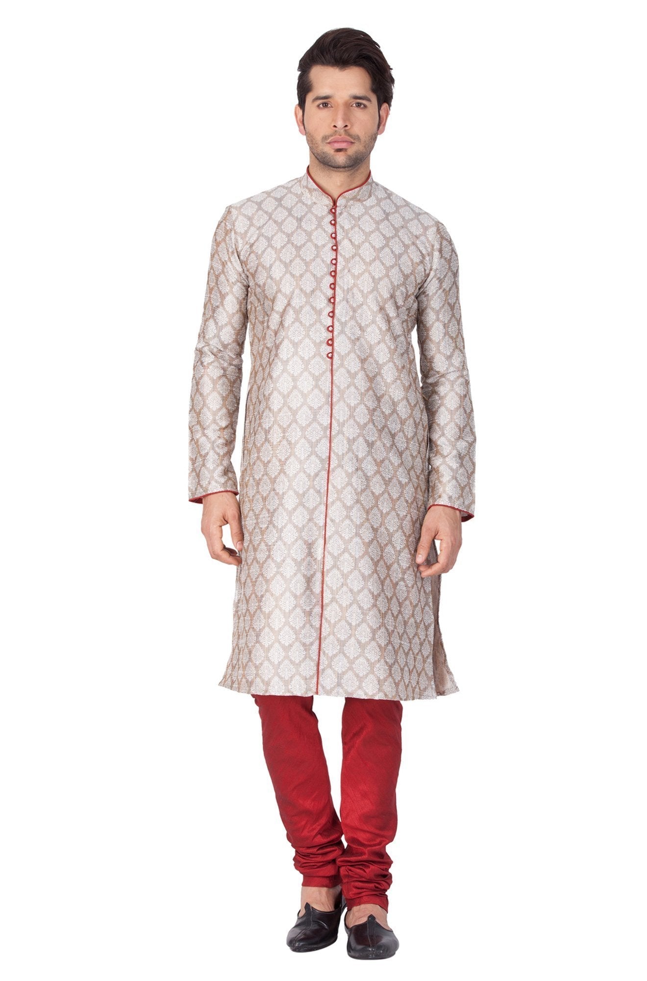Men's Grey Cotton Silk Blend Kurta and Pyjama Set