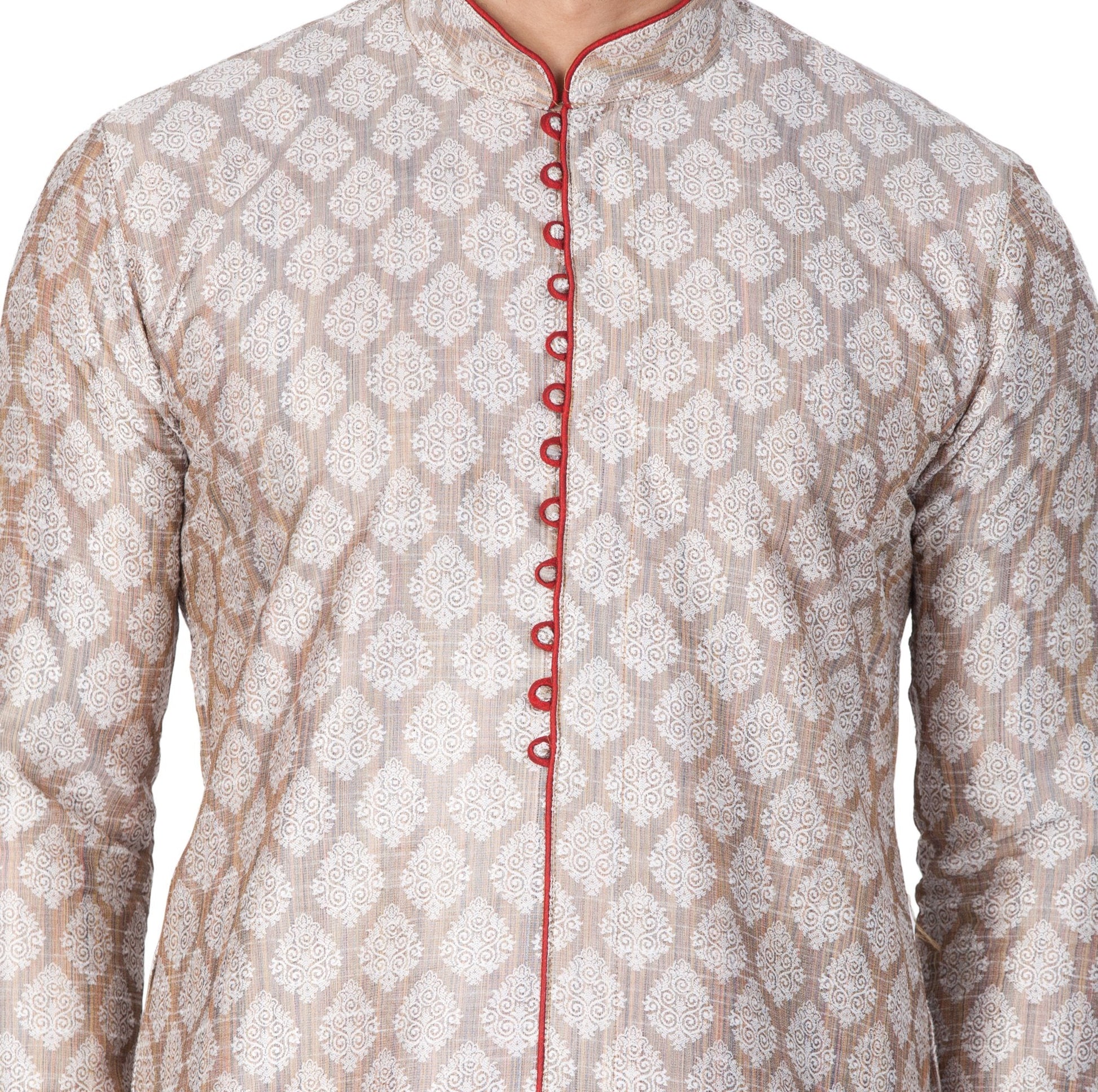 Men's Grey Cotton Silk Blend Kurta and Pyjama Set
