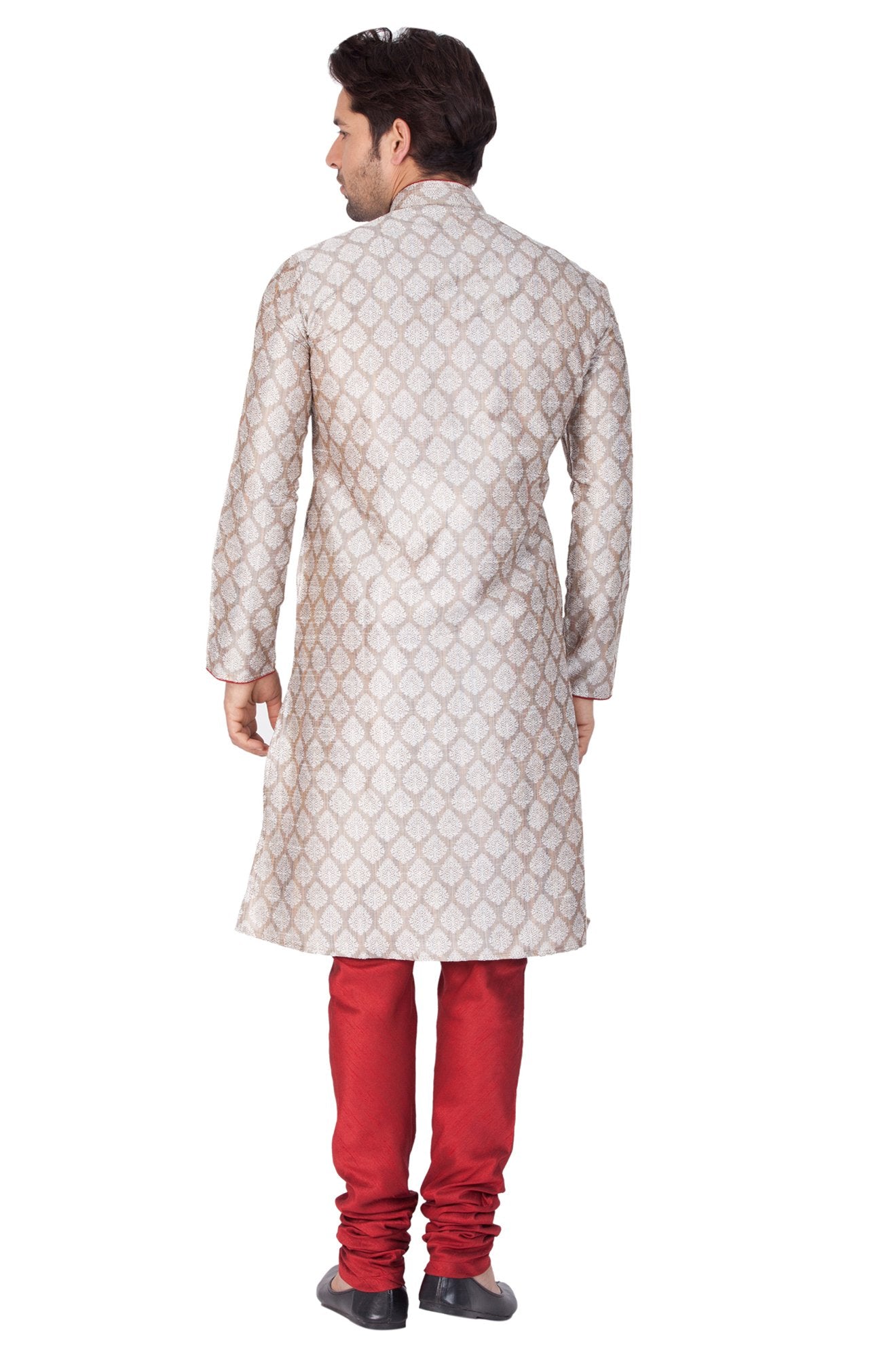 Men's Grey Cotton Silk Blend Kurta and Pyjama Set