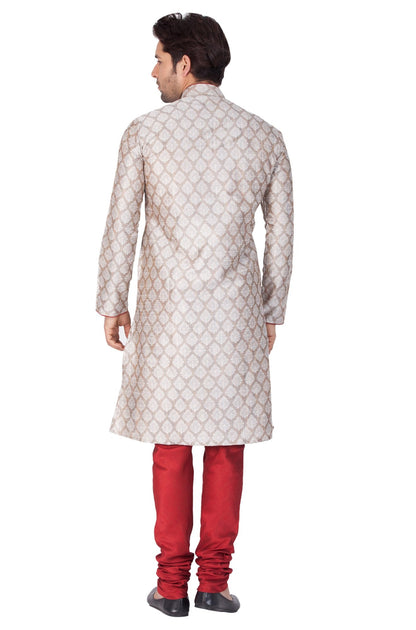 Men's Grey Cotton Silk Blend Kurta and Pyjama Set
