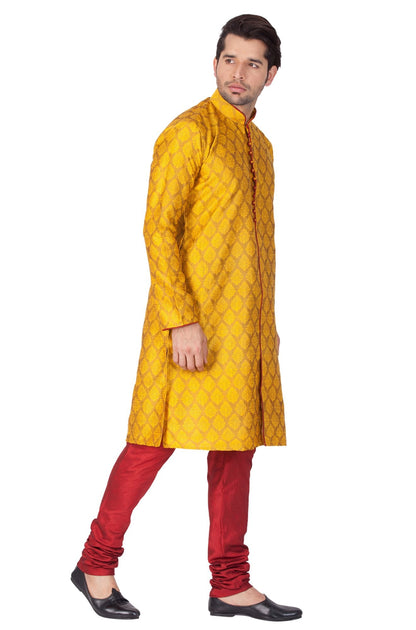 Men's Yellow Cotton Silk Blend Kurta and Pyjama Set