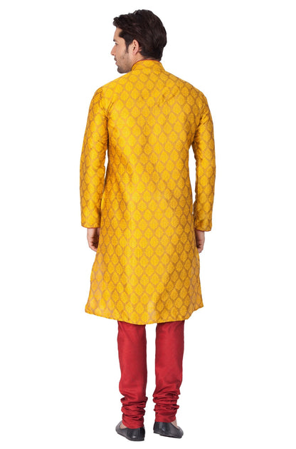 Men's Yellow Cotton Silk Blend Kurta and Pyjama Set