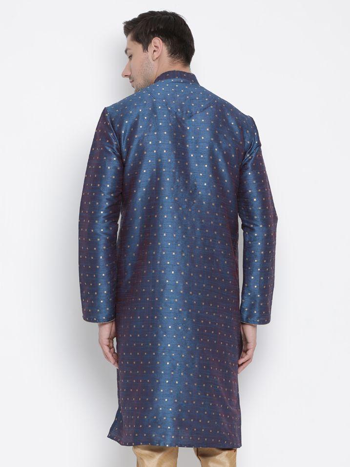 Men's Blue Cotton Silk Blend Kurta