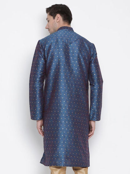 Men's Blue Cotton Silk Blend Kurta