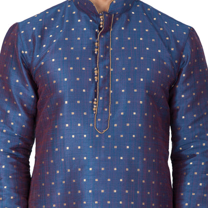 Men's Blue Cotton Silk Blend Kurta and Pyjama Set