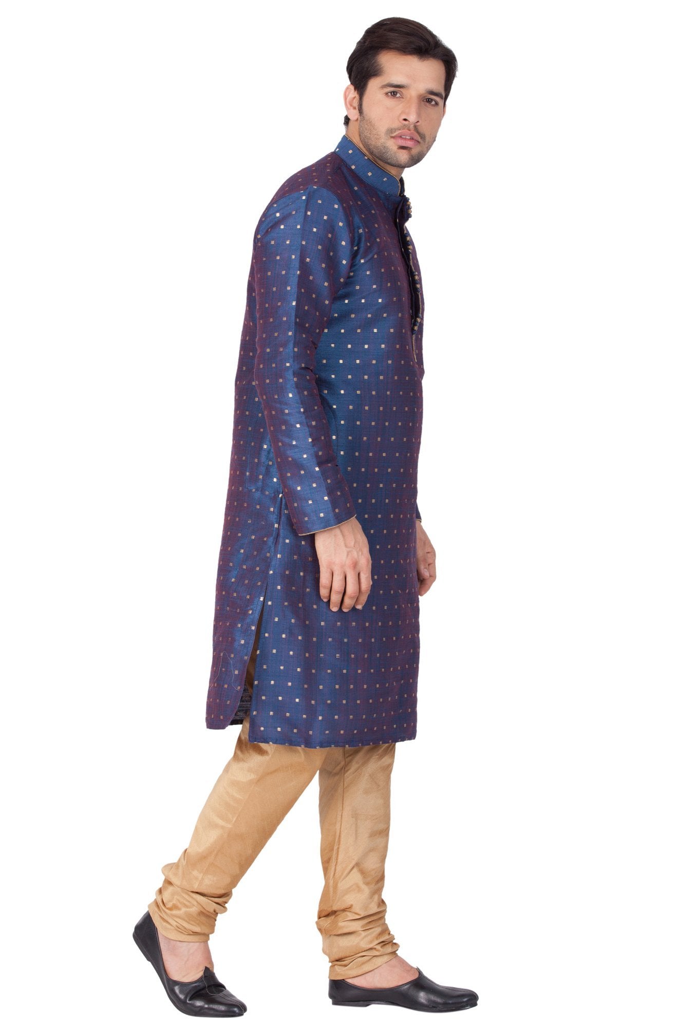 Men's Blue Cotton Silk Blend Kurta and Pyjama Set