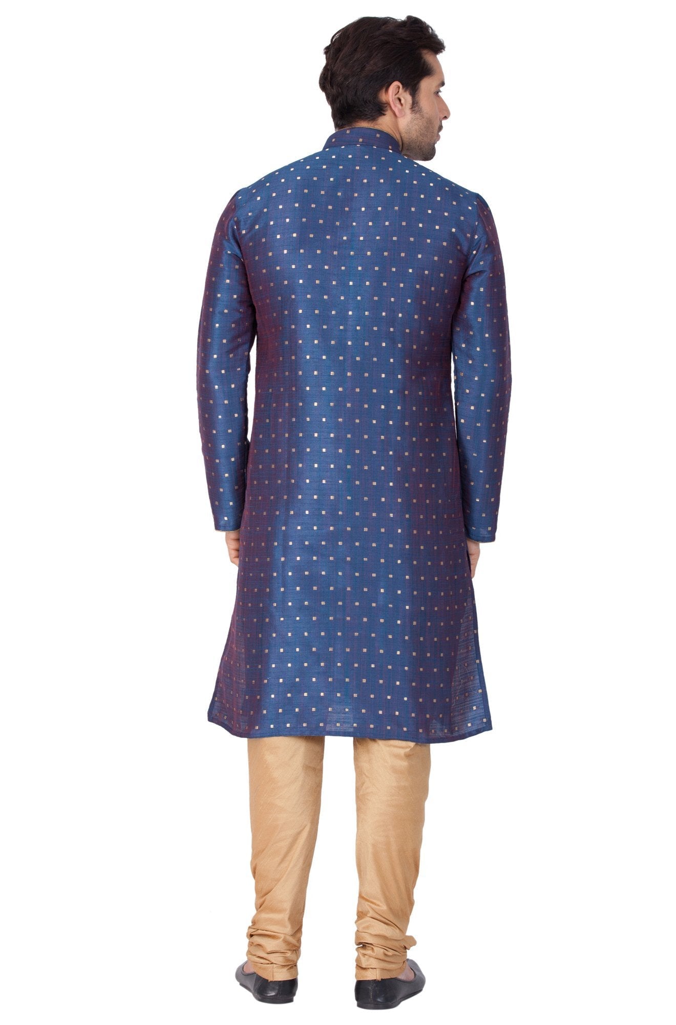 Men's Blue Cotton Silk Blend Kurta and Pyjama Set