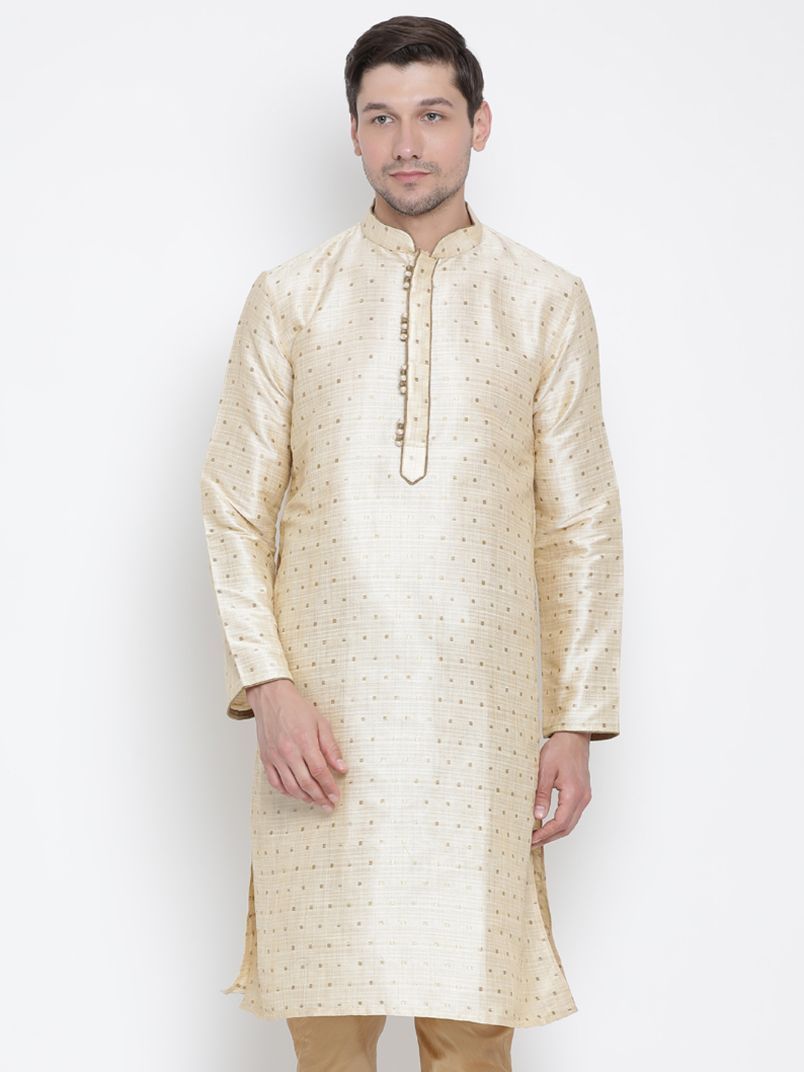 Men's Gold Cotton Silk Blend Kurta