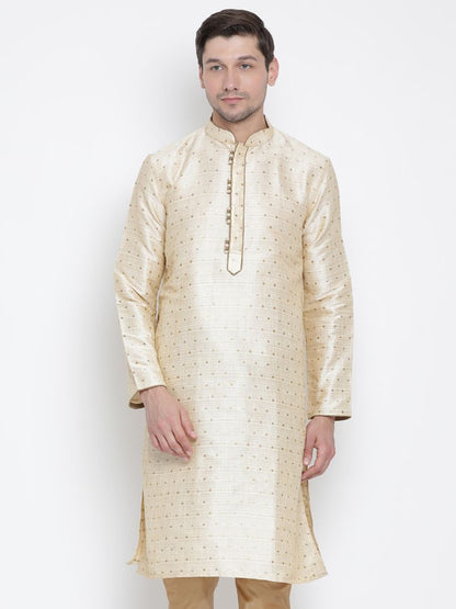 Men's Gold Cotton Silk Blend Kurta