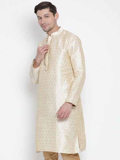 Men's Gold Cotton Silk Blend Kurta