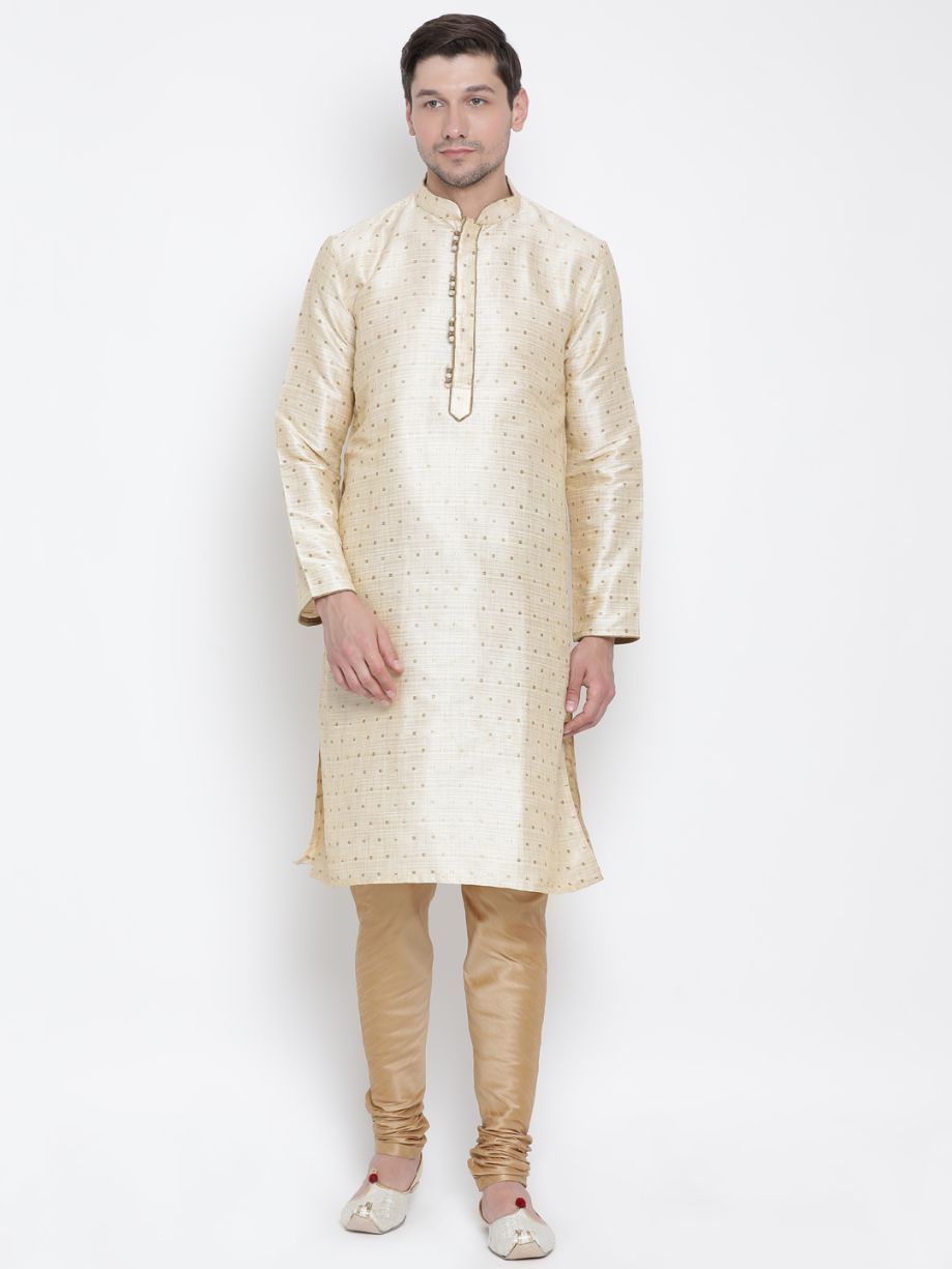 Men's Gold Cotton Silk Blend Kurta
