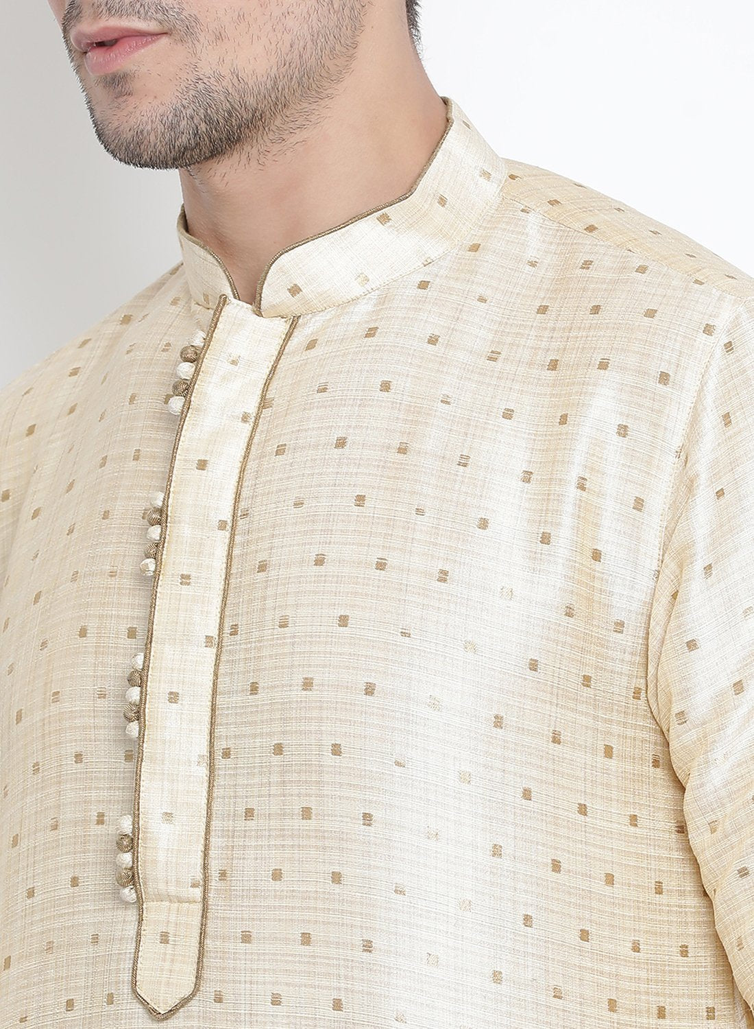 Men's Gold Cotton Silk Blend Kurta and Dhoti Pant Set