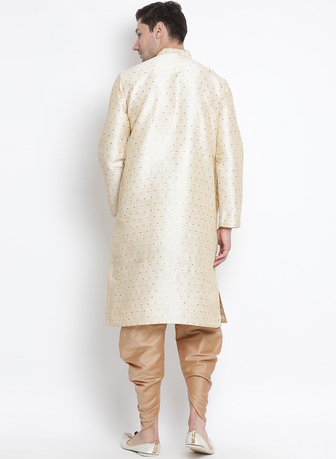 Men's Gold Cotton Silk Blend Kurta and Dhoti Pant Set