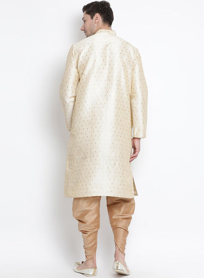 Men's Gold Cotton Silk Blend Kurta and Dhoti Pant Set
