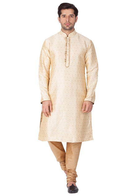 Men's Gold Cotton Silk Blend Kurta and Pyjama Set