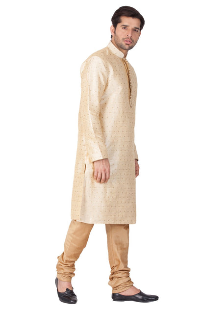 Men's Gold Cotton Silk Blend Kurta and Pyjama Set