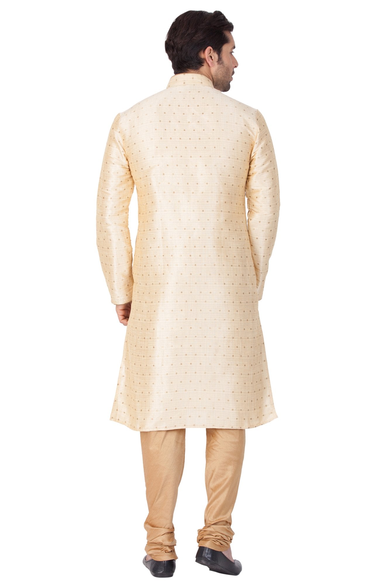Men's Gold Cotton Silk Blend Kurta and Pyjama Set