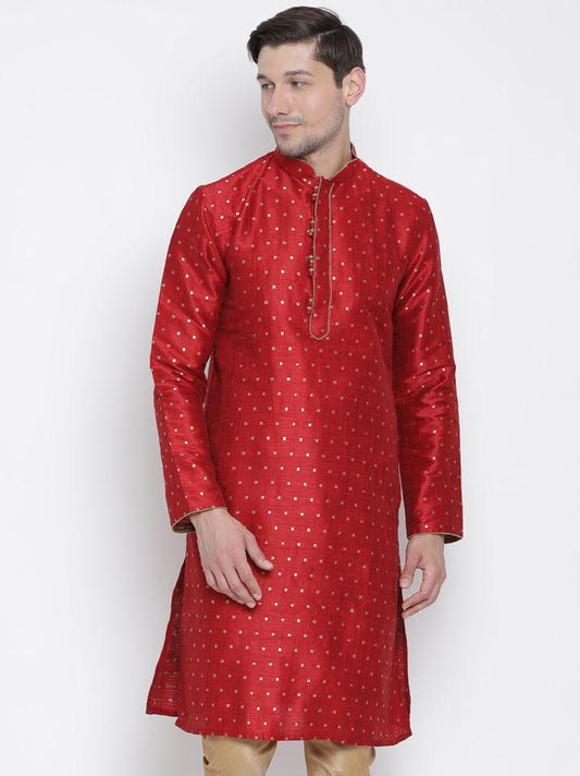 Men's Maroon Cotton Silk Blend Kurta
