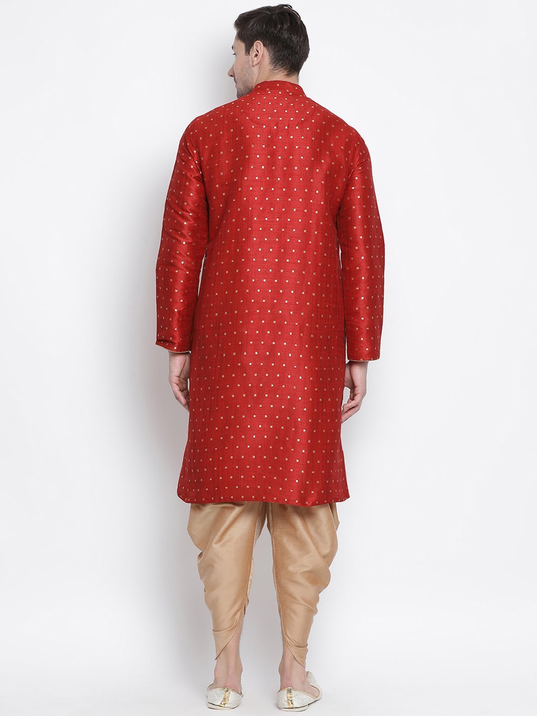 Men's Maroon Cotton Silk Blend Kurta and Dhoti Pant Set