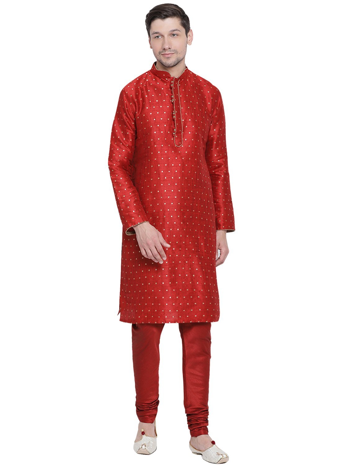 Men's Maroon Cotton Silk Blend Kurta and Pyjama Set