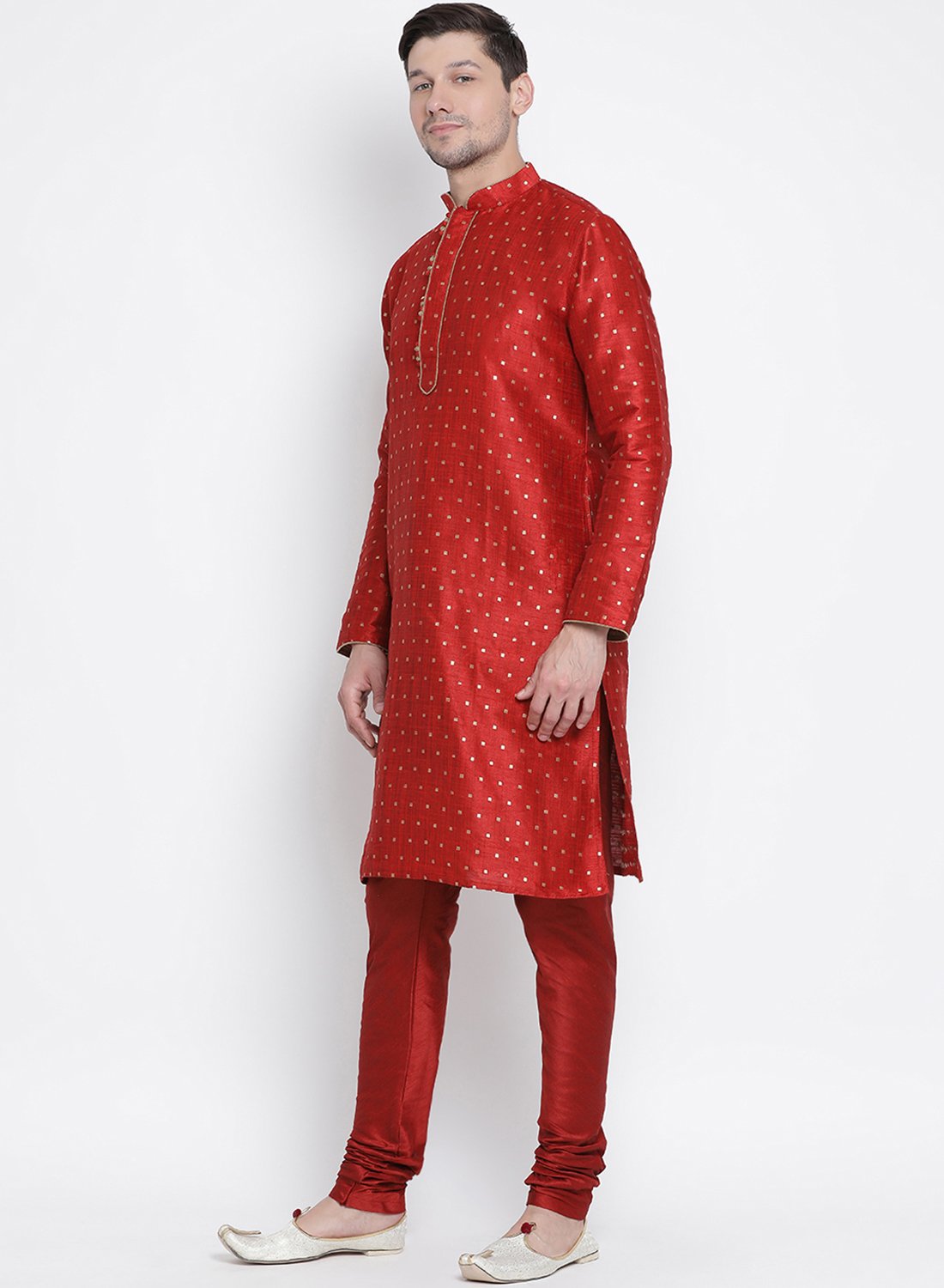 Men's Maroon Cotton Silk Blend Kurta and Pyjama Set
