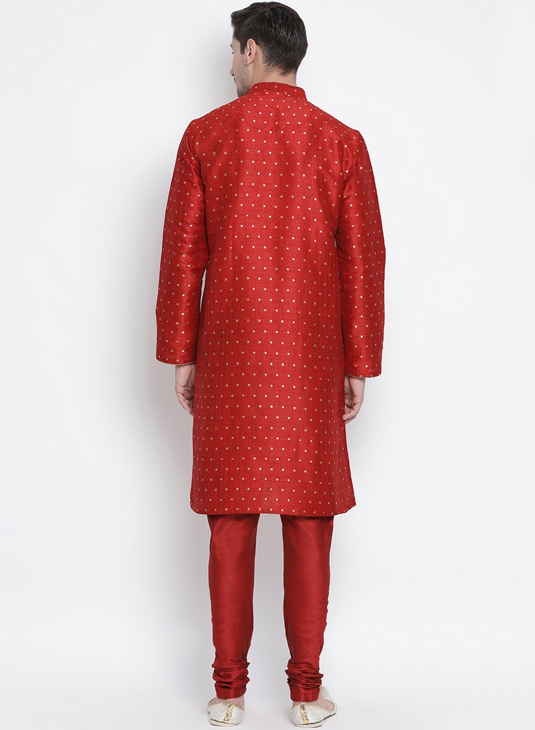 Men's Maroon Cotton Silk Blend Kurta and Pyjama Set