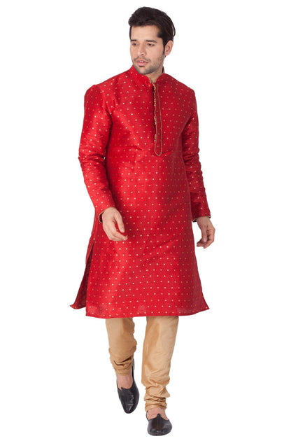 Men's Maroon Cotton Silk Blend Kurta and Pyjama Set