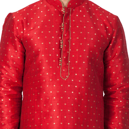 Men's Maroon Cotton Silk Blend Kurta and Pyjama Set